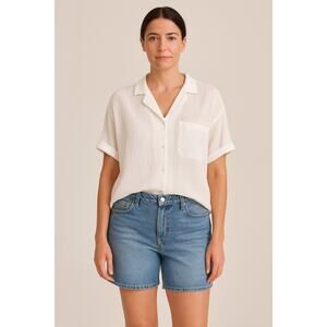 Stars Above White Short Sleeve Button Down Top M